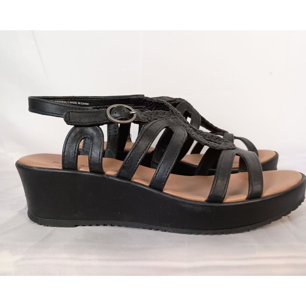 Baretraps Wilma Wedge Sandals Black Womens 6.5 Cushioned Comfort Slip On
